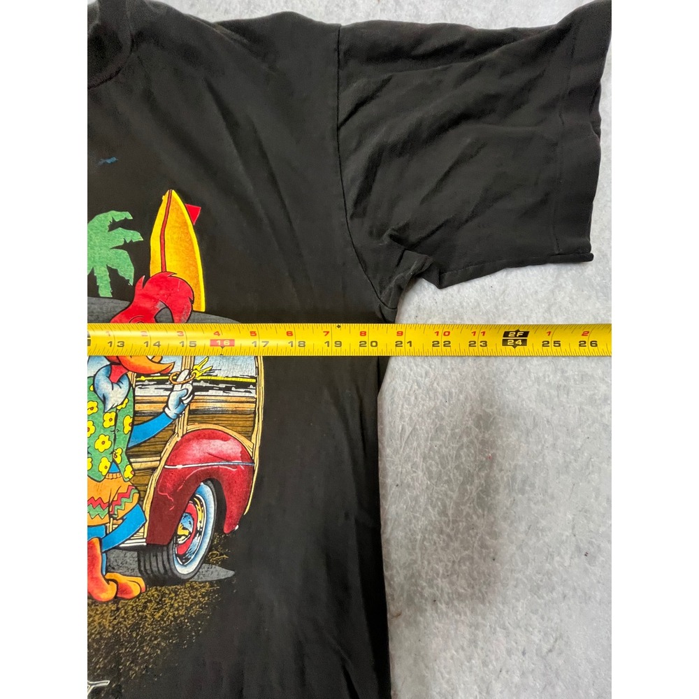 Vintage 90s Woody Woodpecker Auto Toons Surf T-Shirt Black XL Single Stitch - Picture 6 of 9
